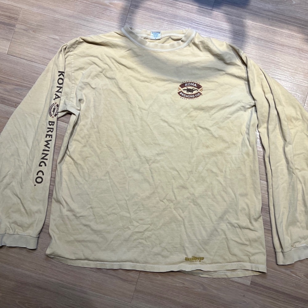 Crazy Shirts Mens Kona Brewing Co Longboard Lager Beer Dyed Tee Tan XL